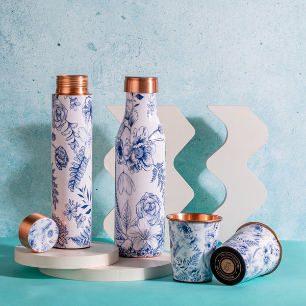 Copper Bottle | White & Blue | 950 ml