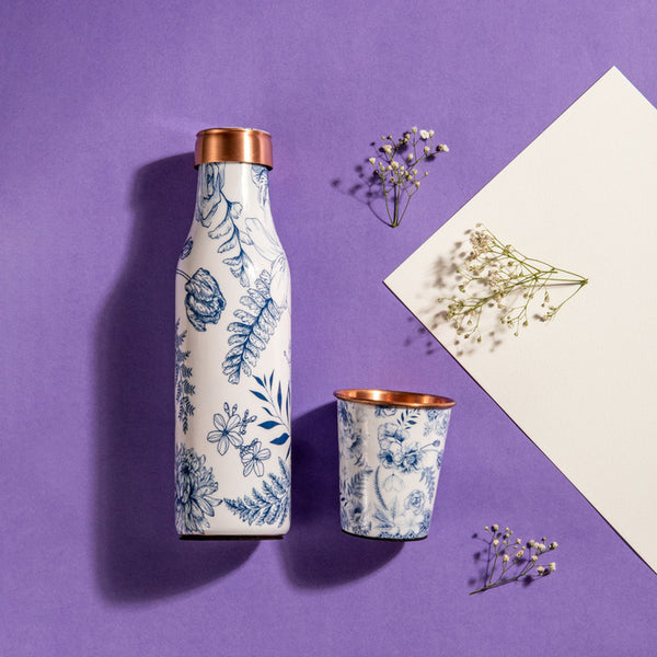 Copper Bottle | White & Blue | 950 ml