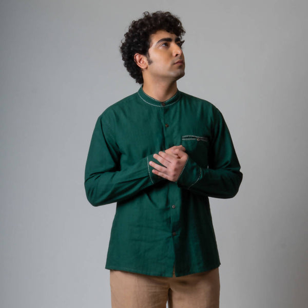 Handwoven Pure Cotton Basic Shirt | Green