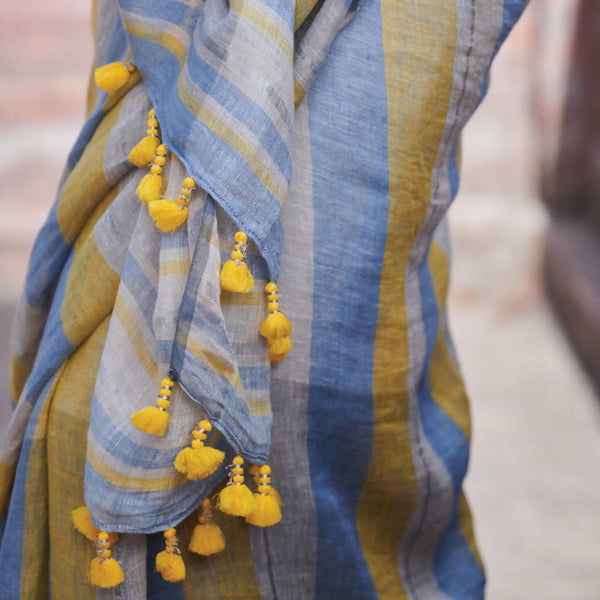 Festive Wear | Pure Linen Saree | Multicolor Striped