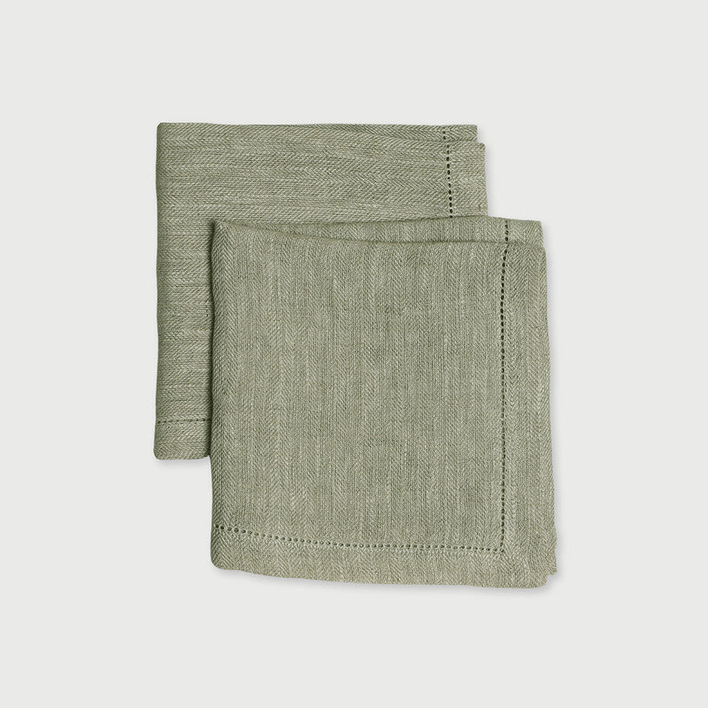 Linen Table Napkins | Herringbone | Green | Set of 2