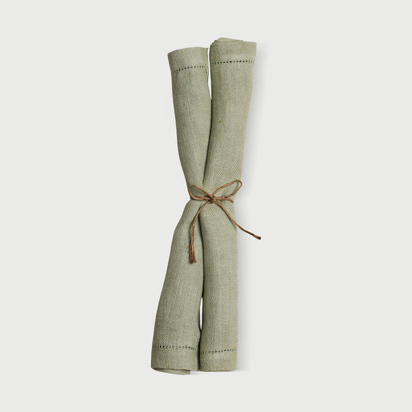 Linen Table Napkins | Herringbone | Green | Set of 2