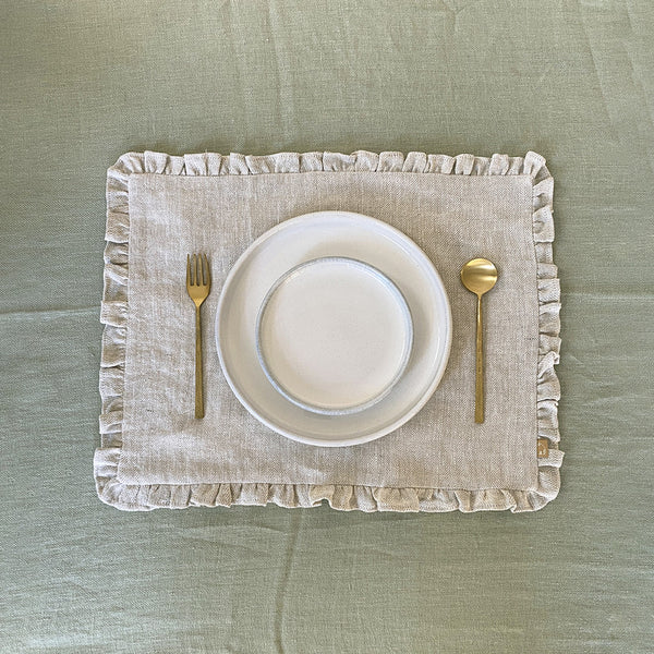 Linen Table Mats | Ruffled | Grey | Set of 2