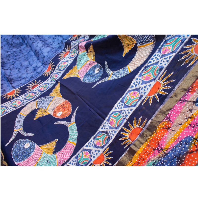 Festive Wear | Maheshwari Cotton Silk Batik Saree | Dark Blue