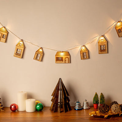 Led String Lights | Birch Wood Bunting | Home Decor | Light Beige | Length - 118 inch