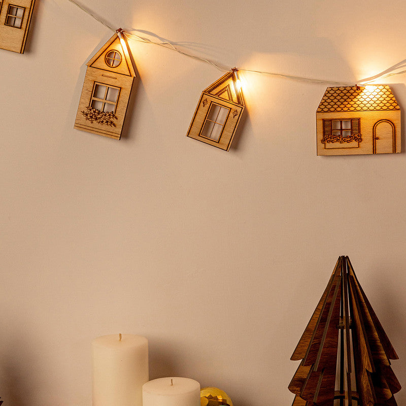 Led String Lights | Birch Wood Bunting | Home Decor | Light Beige | Length - 118 inch