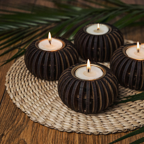 Housewarming Gifts | Pine Wood Tea Light Candle Holder | Set of 4