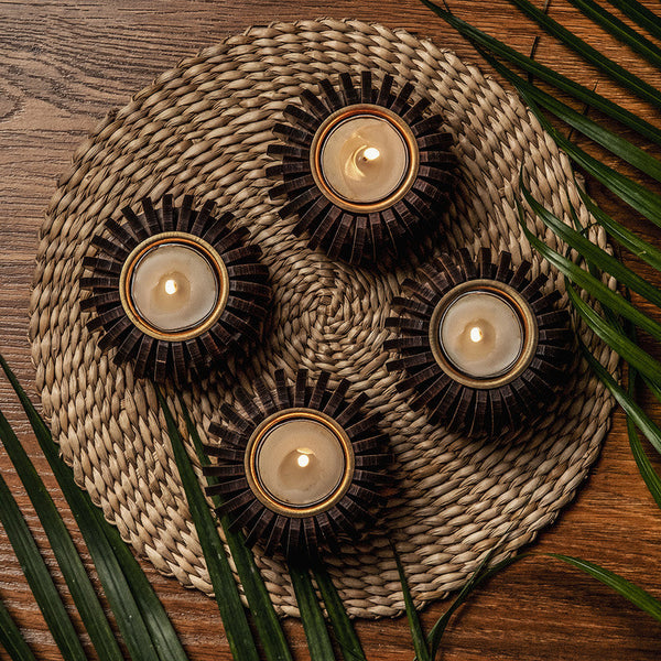 Housewarming Gifts | Pine Wood Tea Light Candle Holder | Set of 4