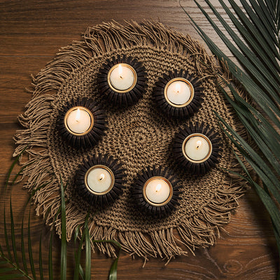 Pine Wood T-Light Candle Holder | Set of 6