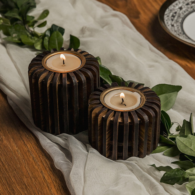 Wedding Return Gifts | Pine Wood Tea Light Candle Holder | Set of 2.