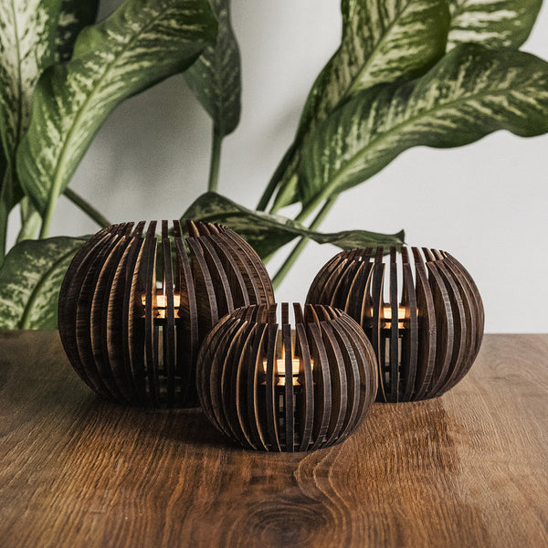 Pine Wood T-Light Candle Holder | Dark Brown | Set of 3