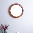 Wooden Designer Mirror | Round Shape | Brown Frame | 18 x 18 inches.