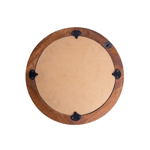 Wooden Designer Mirror | Round Shape | Brown Frame | 18 x 18 inches.