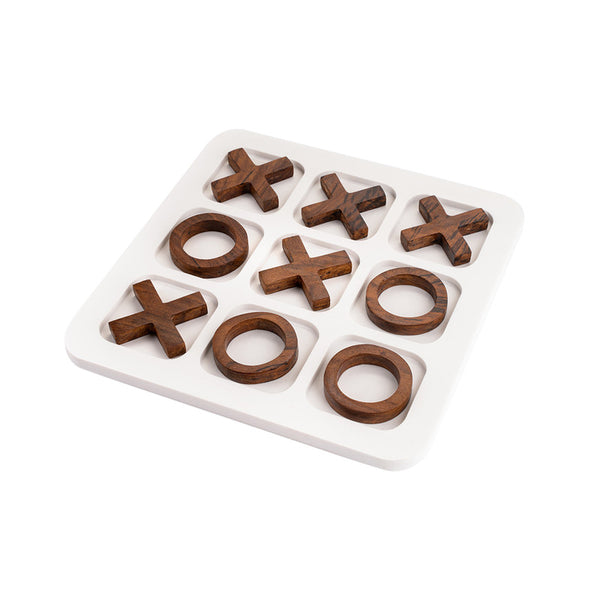 Marble & Wood Tic Tac Toe Game | White & Brown