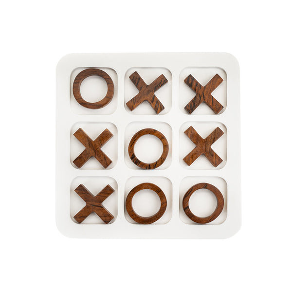 Marble & Wood Tic Tac Toe Game | White & Brown