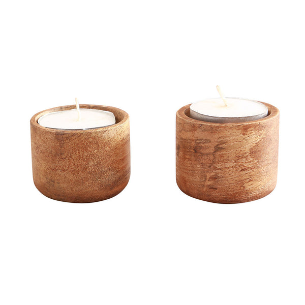 Wood Sphere Tea Light Candle Holder - Set of 2