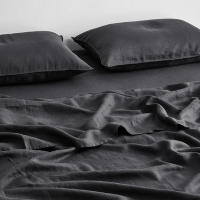 Linen Bedsheet with Pillow Covers | Black