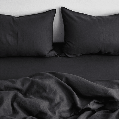 Linen Bedsheet with Pillow Covers | Black