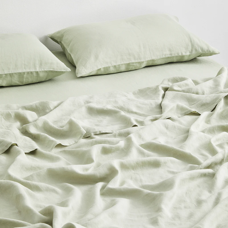 Linen Bedsheet with Pillow Covers | Sage Green