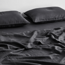 Linen Fitted Bedsheet with Pillow Covers | Black