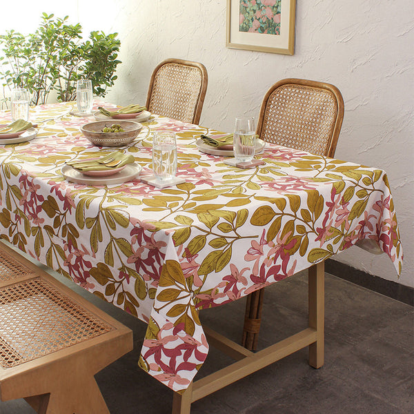 Cotton Table Cover | Leaf Print | Pink