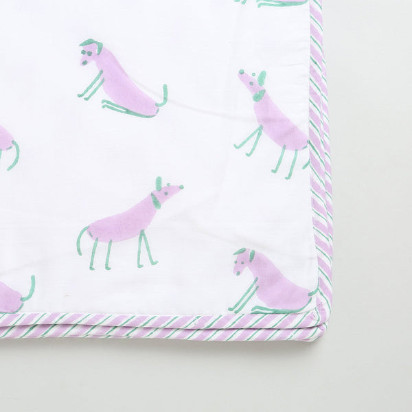 Cotton Dohar Blanket for Kids | Dog Print | Lavendar