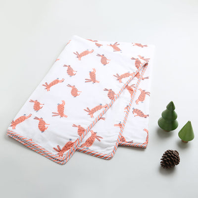 Cotton Dohar Blanket for Kids | Hare Print | Peach