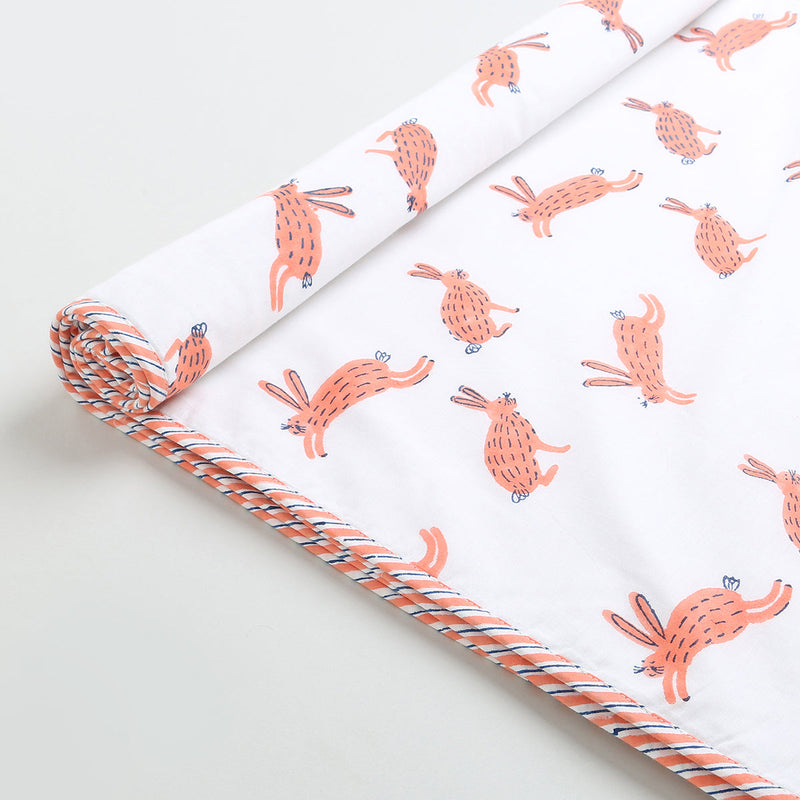 Cotton Dohar Blanket for Kids | Hare Print | Peach