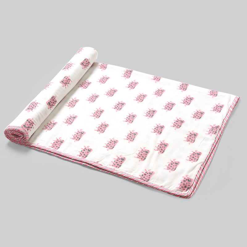 Cotton Dohar Blanket for Kids | Elephant Print | Baby Pink