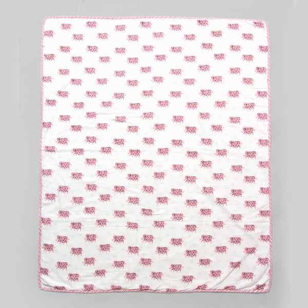 Cotton Dohar Blanket for Kids | Elephant Print | Baby Pink