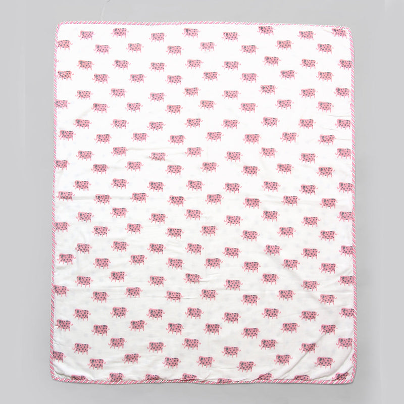 Cotton Dohar Blanket for Kids | Elephant Print | Baby Pink