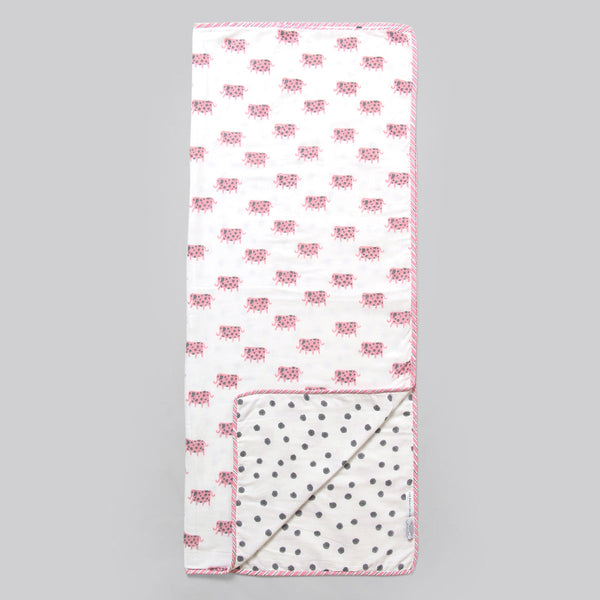 Cotton Dohar Blanket for Kids | Elephant Print | Baby Pink