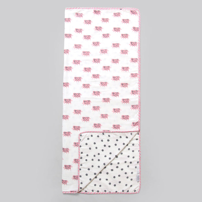 Cotton Dohar Blanket for Kids | Elephant Print | Baby Pink