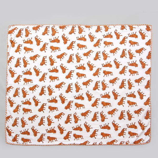 Cotton Dohar Blanket for Kids | Tiger Print | Orange