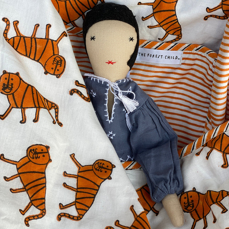 Cotton Dohar Blanket for Kids | Tiger Print | Orange