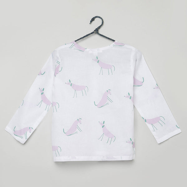 Cotton Night Suit for Kids | Pajama Set | Dog  Print | Lavendar