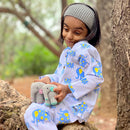 Cotton Night Suit for Kids | Pajama Set | Elephant Print | Light Blue