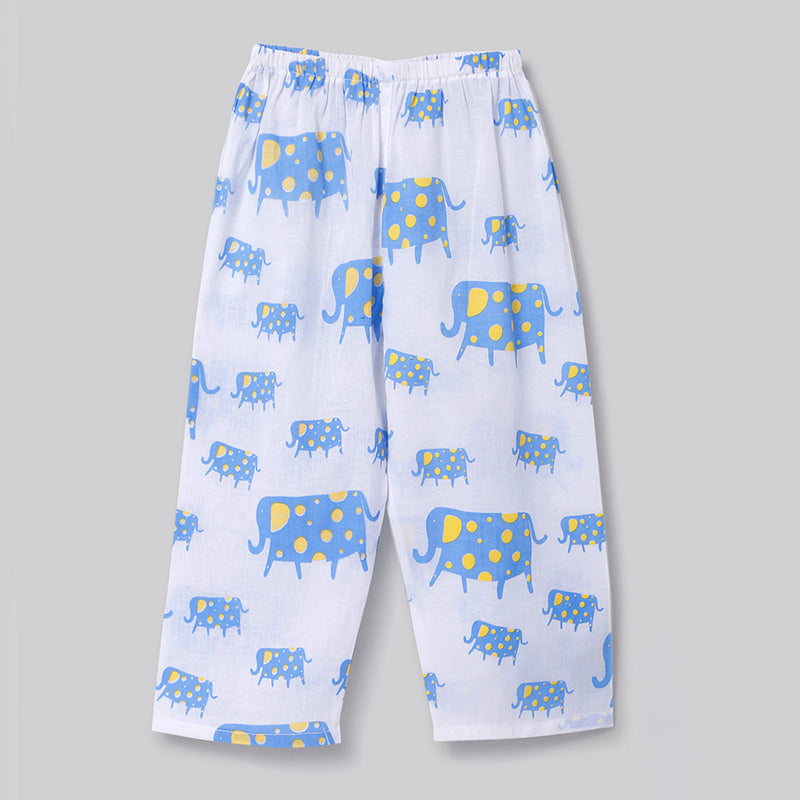 Cotton Night Suit for Kids | Pajama Set | Elephant Print | Light Blue