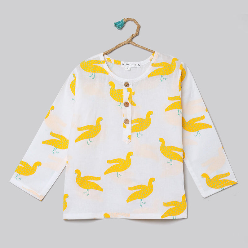 Cotton Night Suit for Kids | Pajama Set | Duck Print | Lemon Yellow