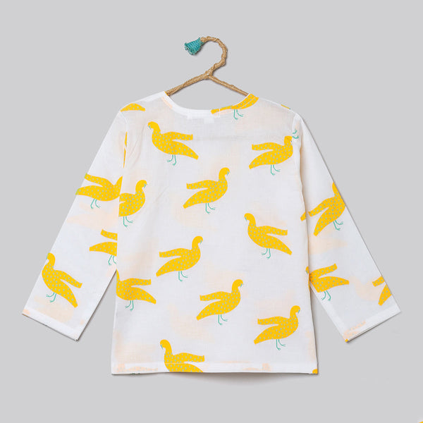 Cotton Night Suit for Kids | Pajama Set | Duck Print | Lemon Yellow