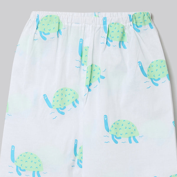 Cotton Night Suit for Kids | Pajama Set | Turtle Print | Light Green