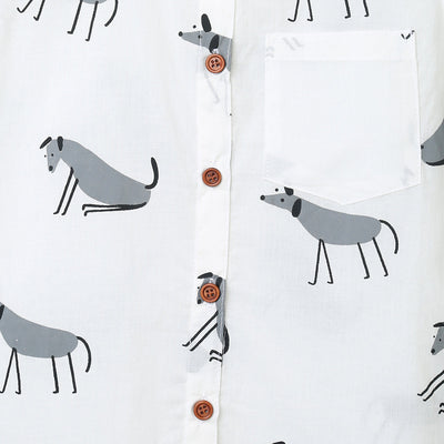 Cotton Shirt for Boys | Dog Print | Off-White