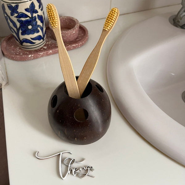 Coconut Shell Toothbrush Holder | Brown