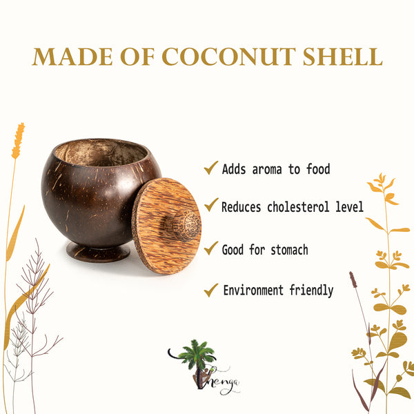 Handmade Coconut Shell Container with Lid and Small Spoon