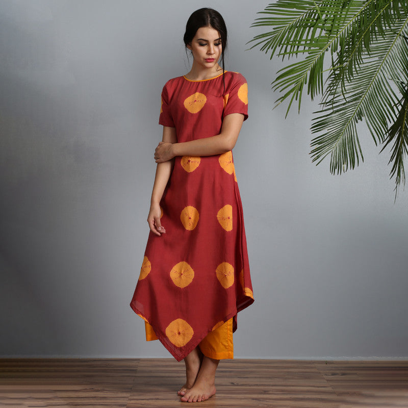 Festive Wear | Pure Cotton Tie-Dye A-Line Kurta Set | Red