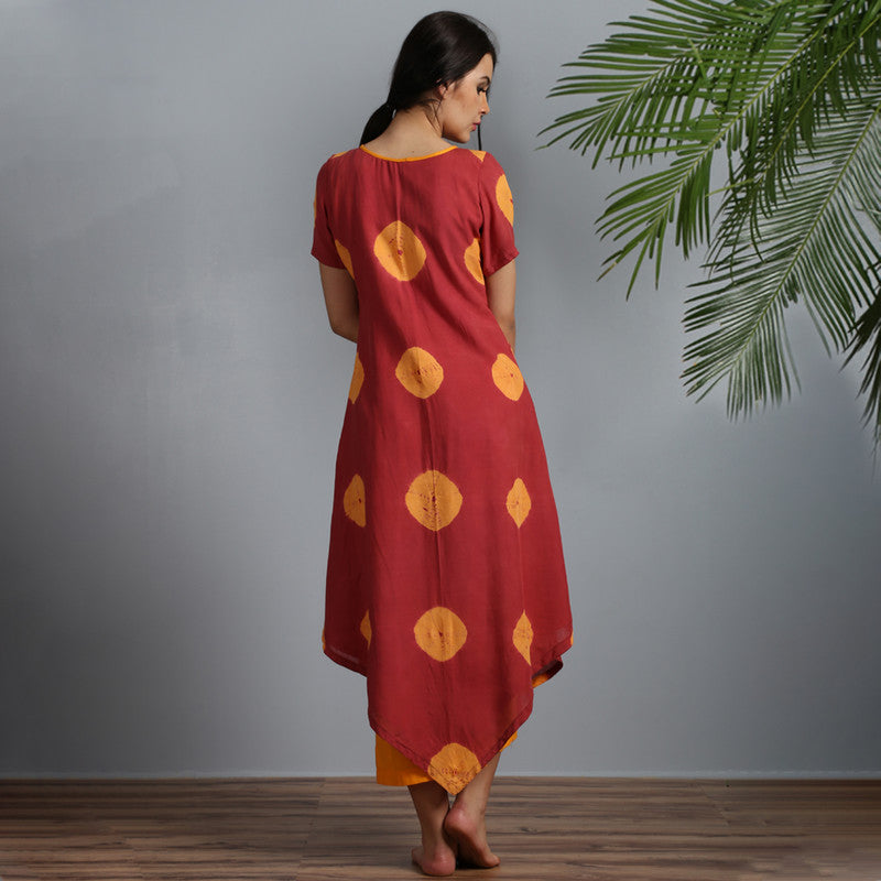 Festive Wear | Pure Cotton Tie-Dye A-Line Kurta Set | Red