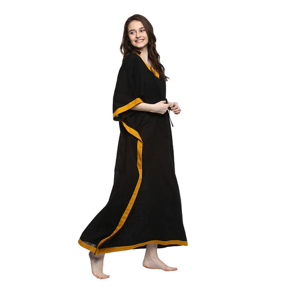 Cotton Tie-Up Waist Kaftan | Black