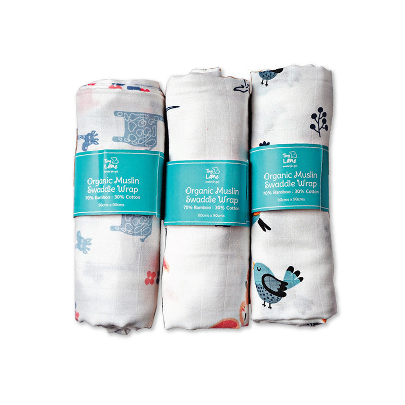 Newborn Essentials | Bamboo Cotton Baby Swaddle Wrap | Pack of 3 | 90 x 90 cm