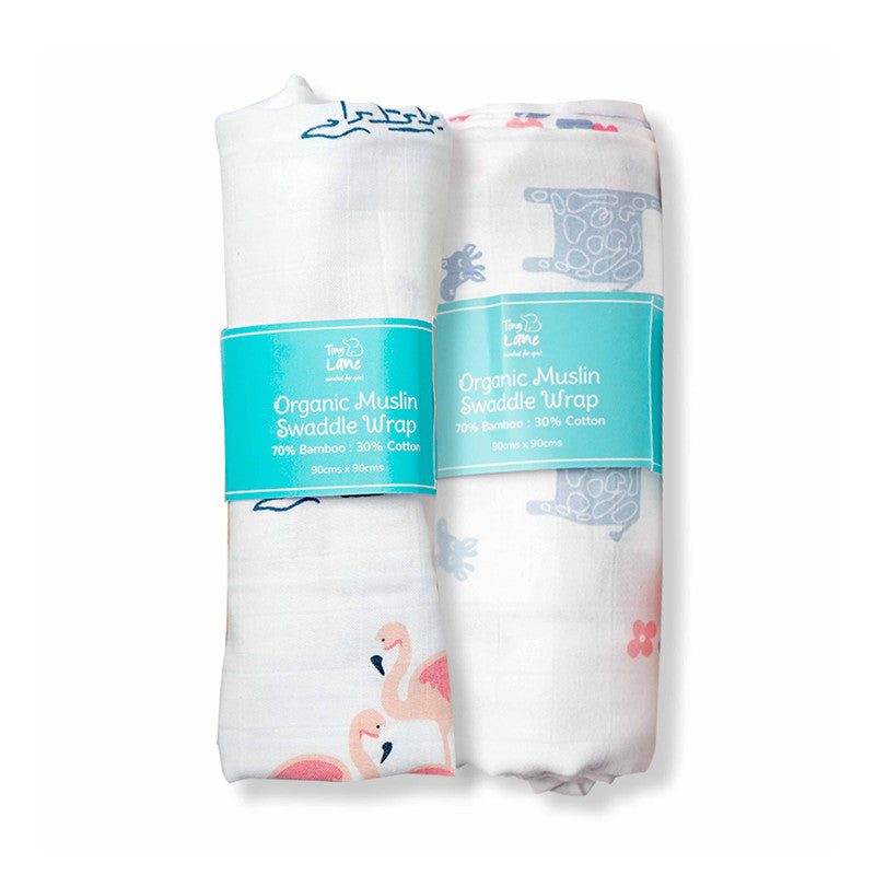 Newborn Essentials | Bamboo Cotton Baby Swaddle Wrap | Pack of 2 | 90 x 90 cm