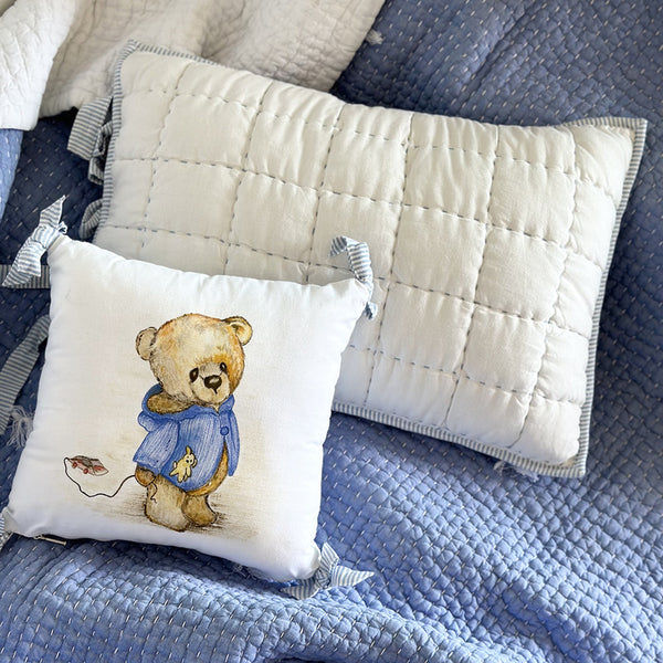 Cotton Muslin Blanket Set for Kids | Pillow & Cushion | Blue | Set of 3.